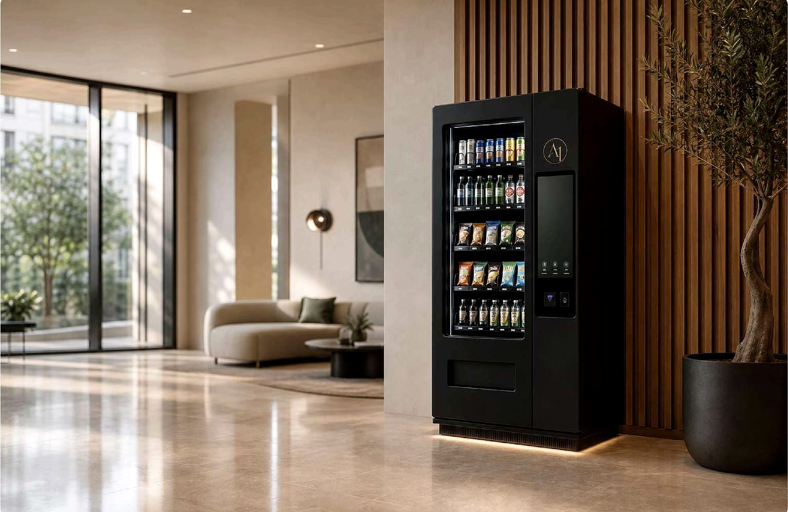 Amenity One smart amenity unit installed in a modern residential lobby